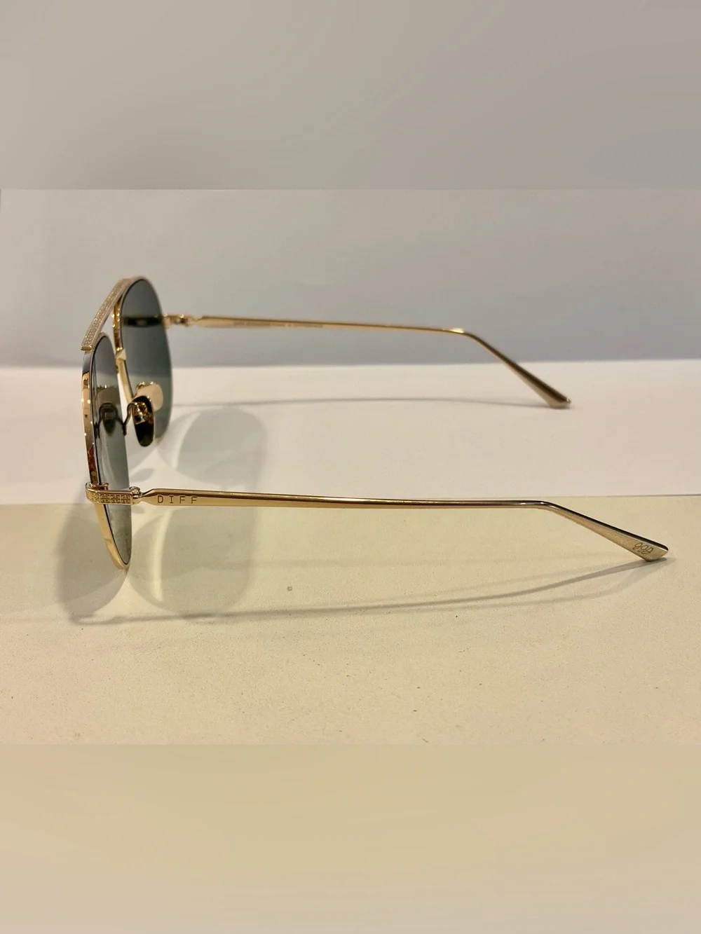 Diff Eyewear Gold Frame Aviator Sunglasses with Dark Lenses
